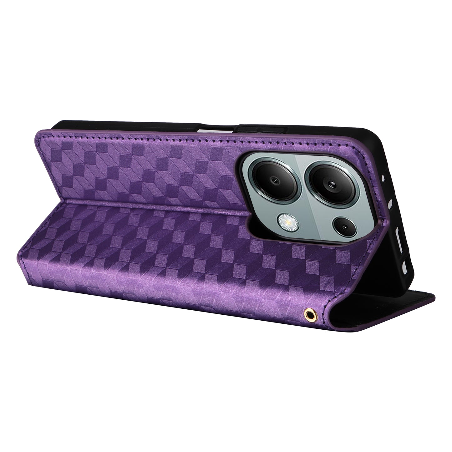 For Xiaomi Redmi Note 13 Pro 4G / Poco M6 Pro 4G Case Rhombus Imprinted Stand View Phone Cover - Purple