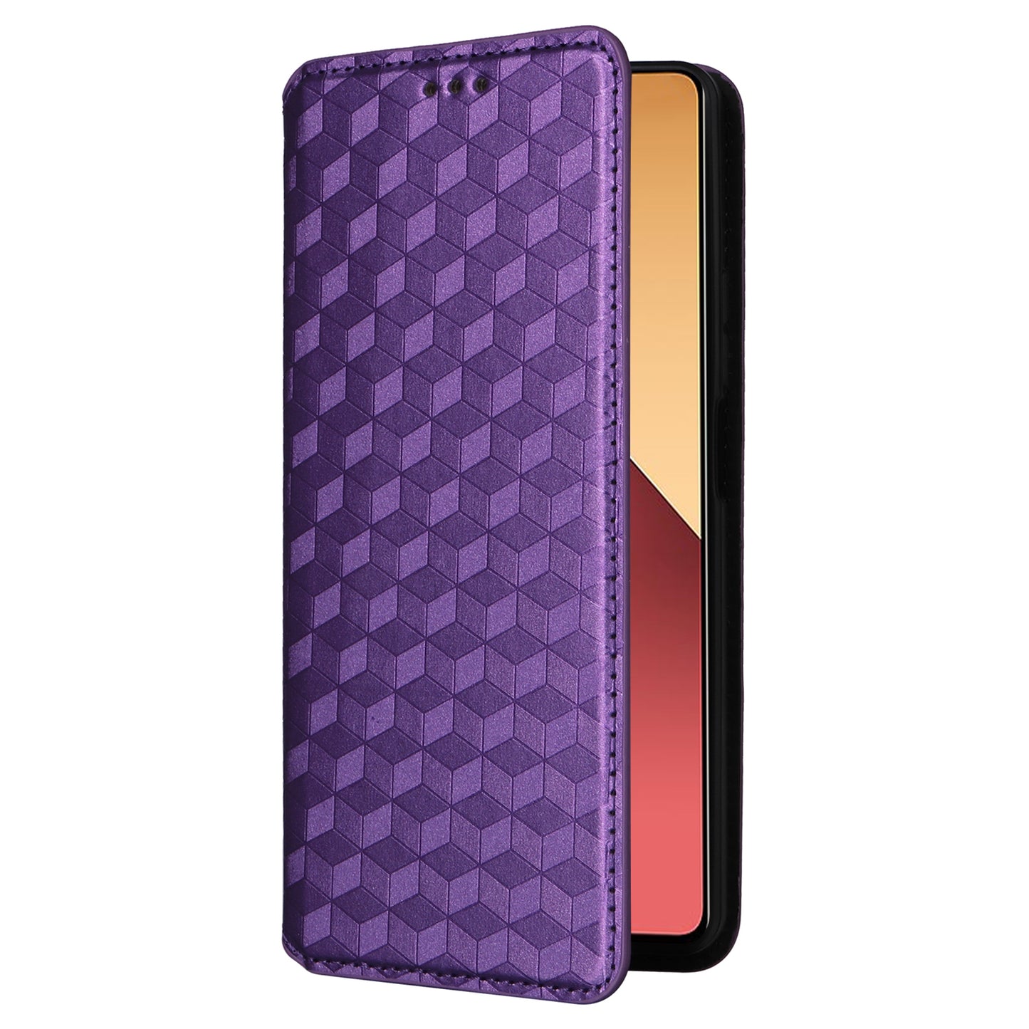 For Xiaomi Redmi Note 13 Pro 4G / Poco M6 Pro 4G Case Rhombus Imprinted Stand View Phone Cover - Purple