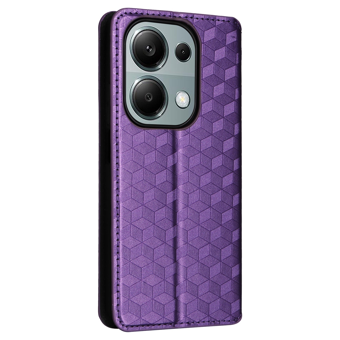 For Xiaomi Redmi Note 13 Pro 4G / Poco M6 Pro 4G Case Rhombus Imprinted Stand View Phone Cover - Purple