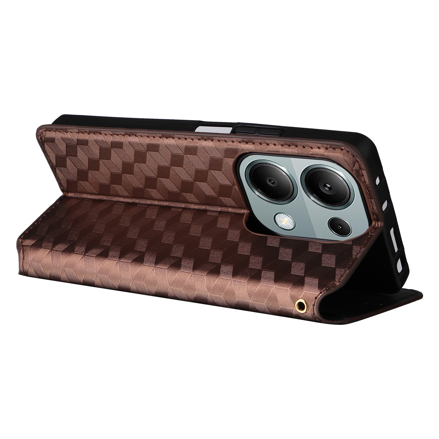 For Xiaomi Redmi Note 13 Pro 4G / Poco M6 Pro 4G Case Rhombus Imprinted Stand View Phone Cover - Brown