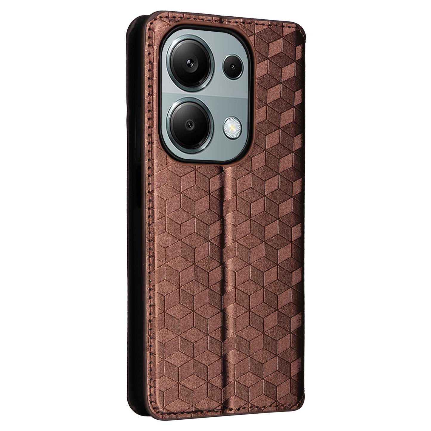 For Xiaomi Redmi Note 13 Pro 4G / Poco M6 Pro 4G Case Rhombus Imprinted Stand View Phone Cover - Brown