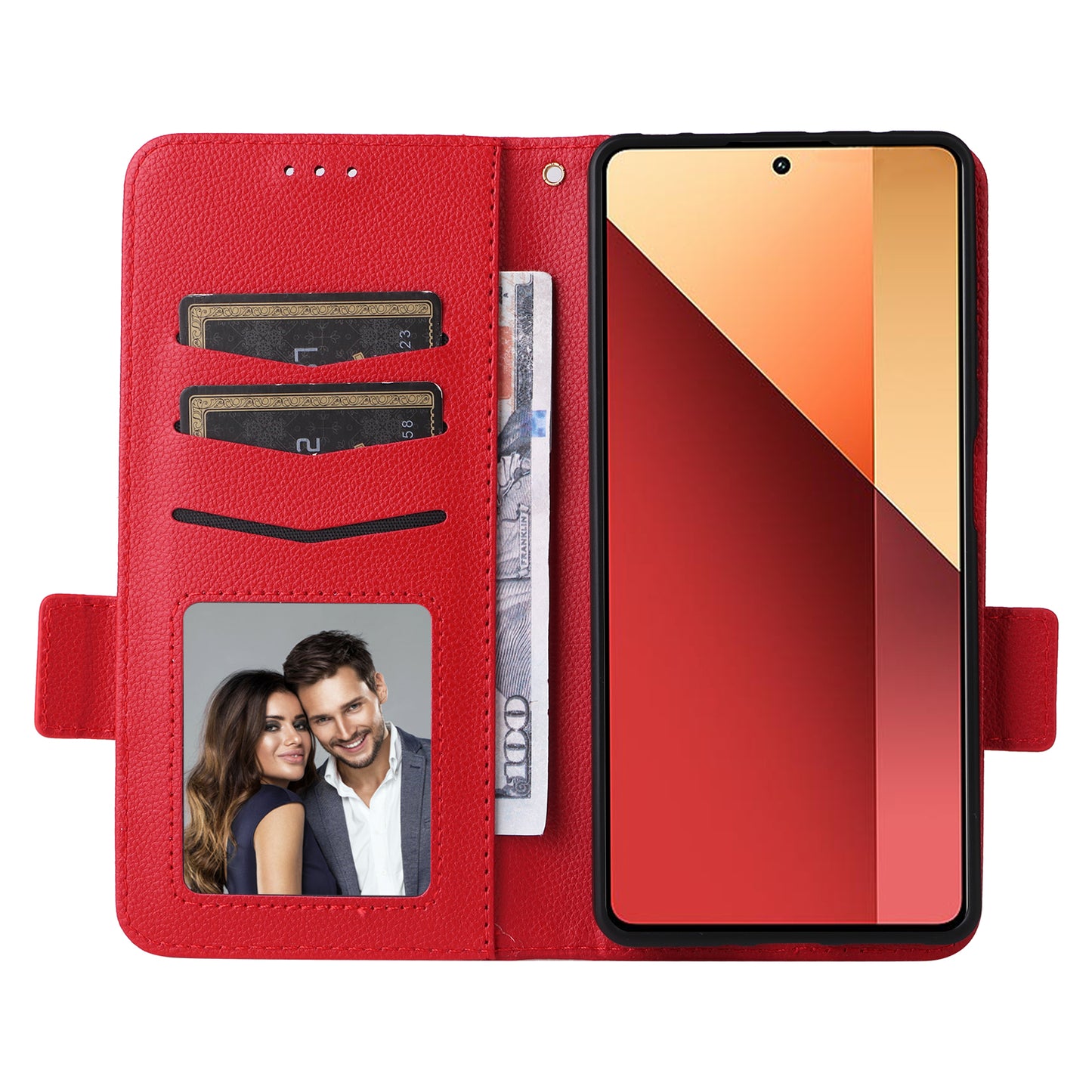 For Xiaomi Redmi Note 13 Pro 4G / Poco M6 Pro 4G Case Wallet Protective Folio Cover - Red
