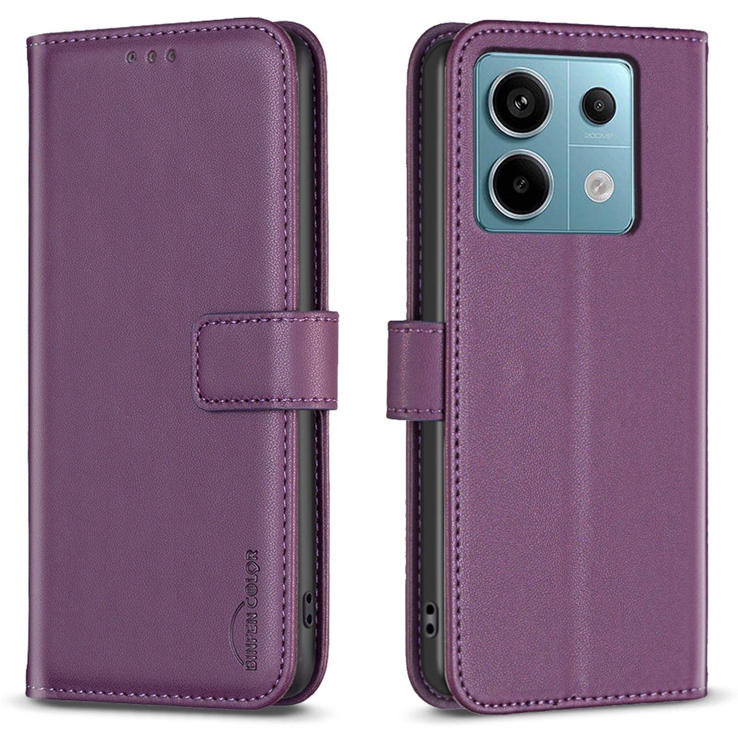 BINFEN COLOR BF17 For Xiaomi Redmi Note 13 Pro 4G / Poco M6 Pro 4G Case Stand Function PU Leather Phone Cover - Dark Purple