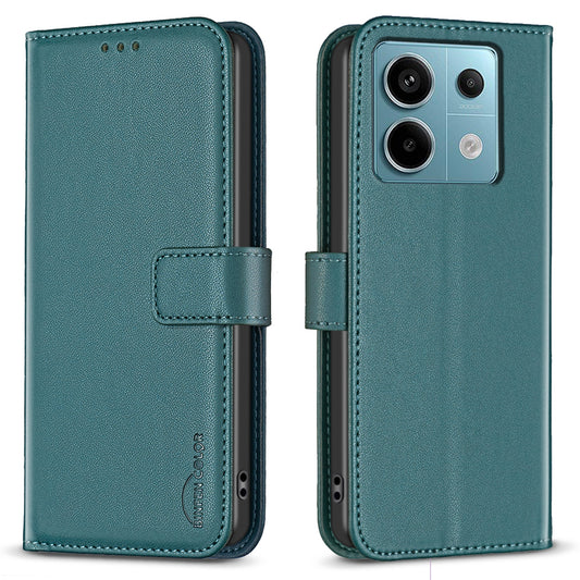 BINFEN COLOR BF17 For Xiaomi Redmi Note 13 Pro 4G / Poco M6 Pro 4G Case Stand Function PU Leather Phone Cover - Green