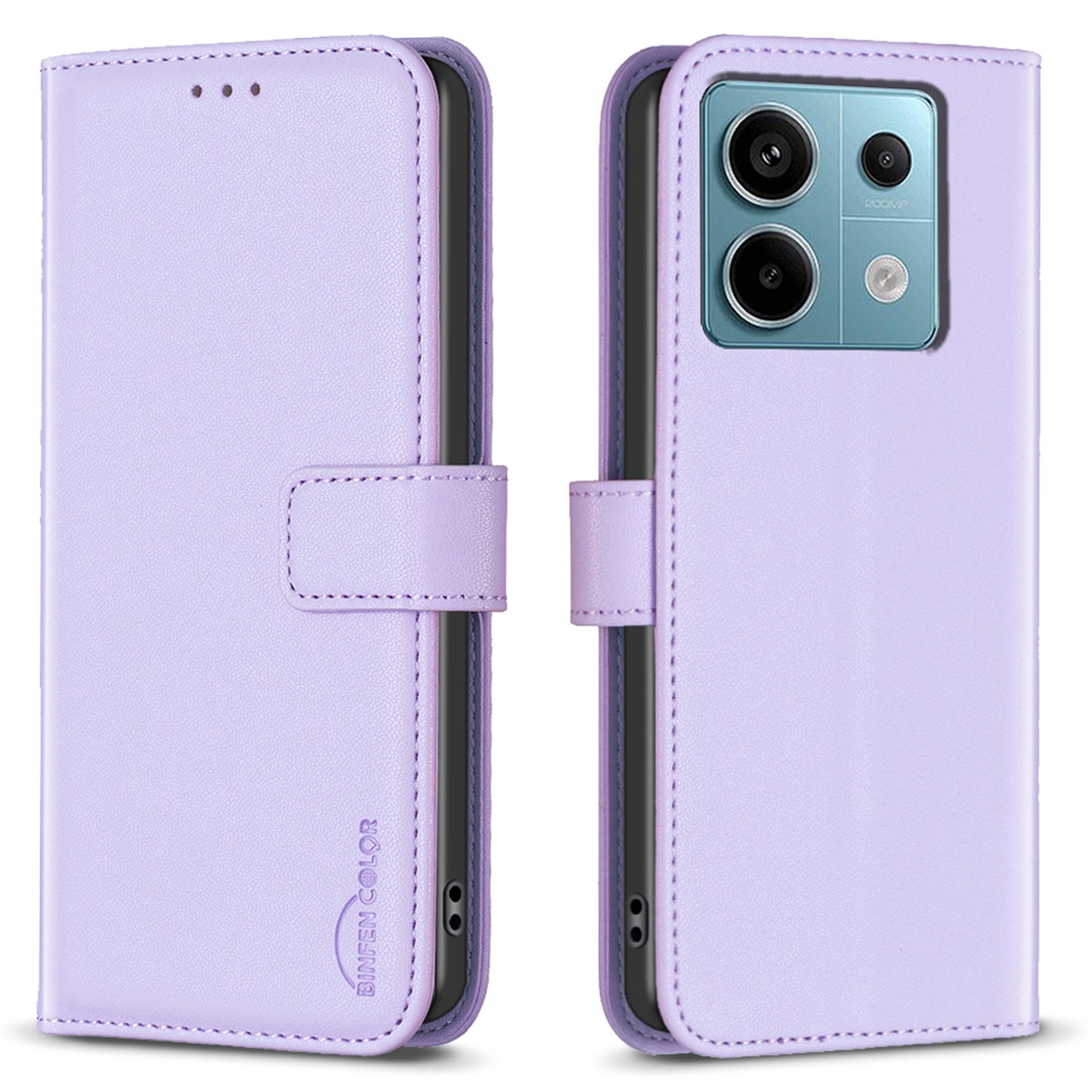 BINFEN COLOR BF17 For Xiaomi Redmi Note 13 Pro 4G / Poco M6 Pro 4G Case Stand Function PU Leather Phone Cover - Purple