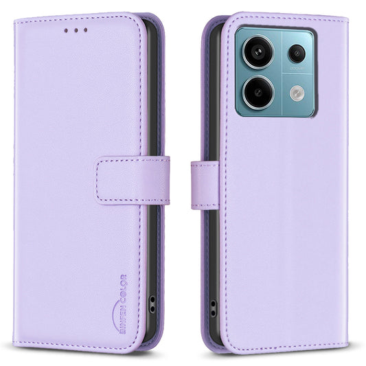 BINFEN COLOR BF17 For Xiaomi Redmi Note 13 Pro 4G / Poco M6 Pro 4G Case Stand Function PU Leather Phone Cover - Purple