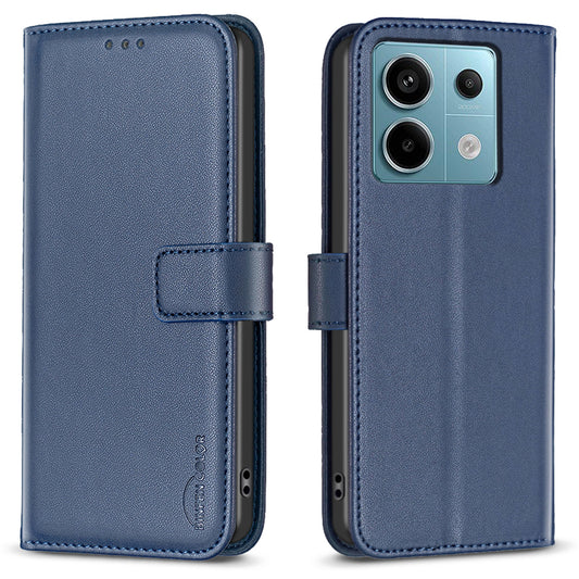 BINFEN COLOR BF17 For Xiaomi Redmi Note 13 Pro 4G / Poco M6 Pro 4G Case Stand Function PU Leather Phone Cover - Blue