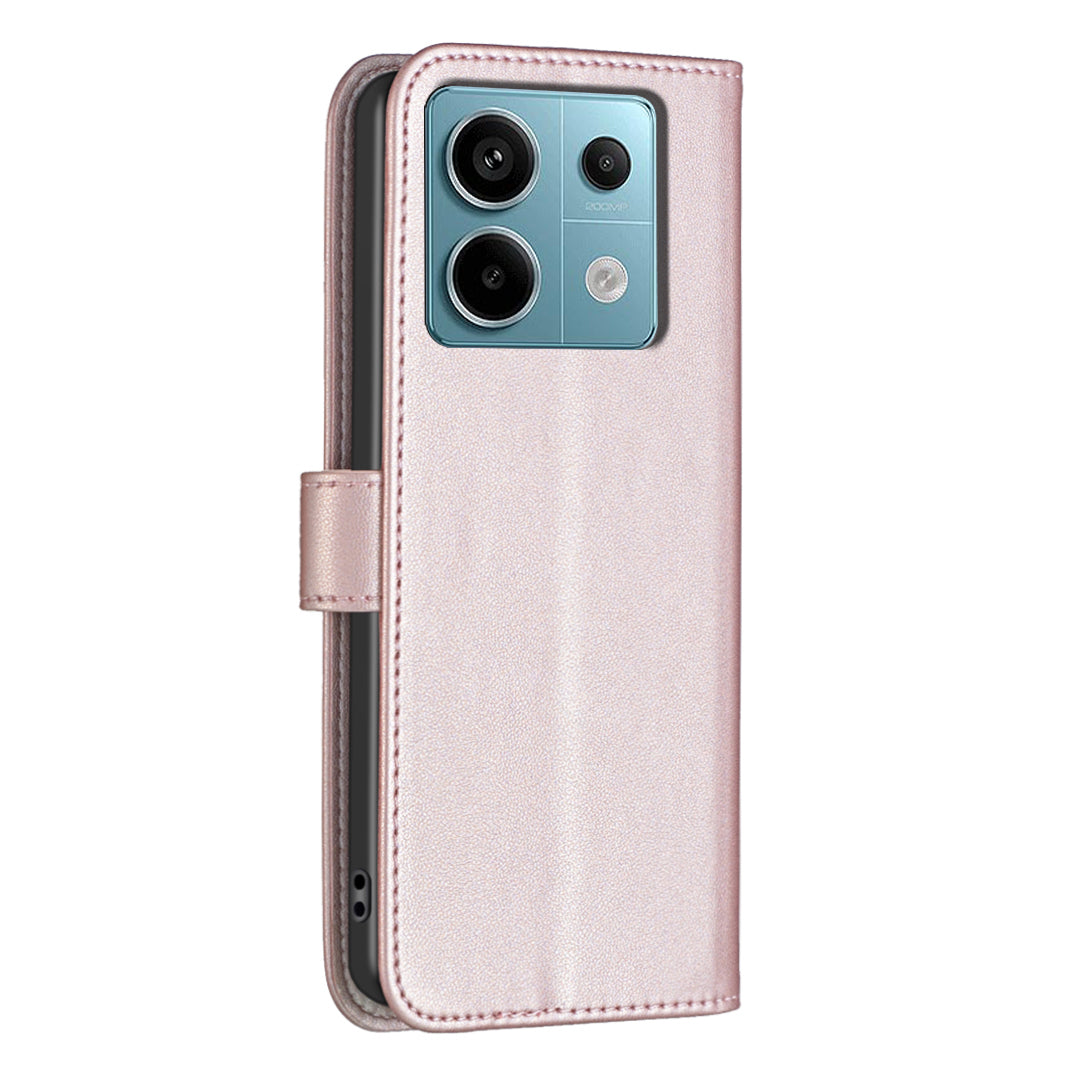 BINFEN COLOR BF17 For Xiaomi Redmi Note 13 Pro 4G / Poco M6 Pro 4G Case Stand Function PU Leather Phone Cover - Rose Gold