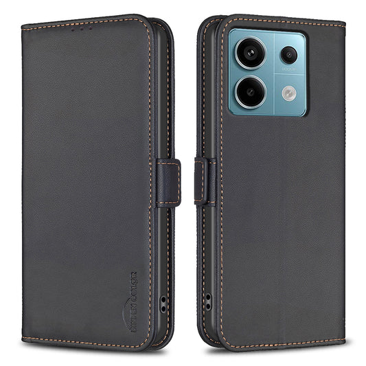 BINFEN COLOR BF31 For Xiaomi Redmi Note 13 Pro 4G / Poco M6 Pro 4G Case PU Leather Folio Phone Cover Wallet - Black