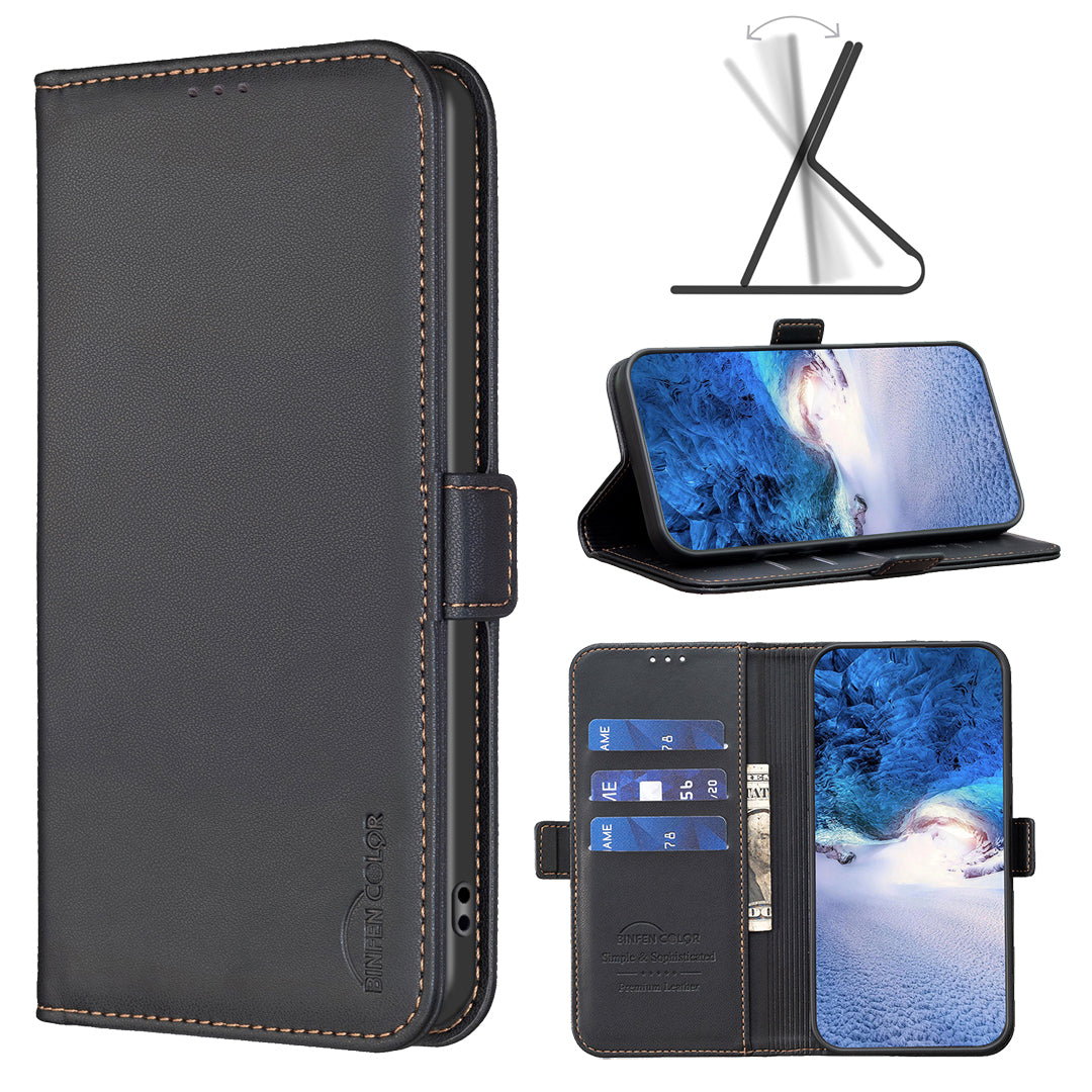 BINFEN COLOR BF31 For Xiaomi Redmi Note 13 Pro 4G / Poco M6 Pro 4G Case PU Leather Folio Phone Cover Wallet - Black