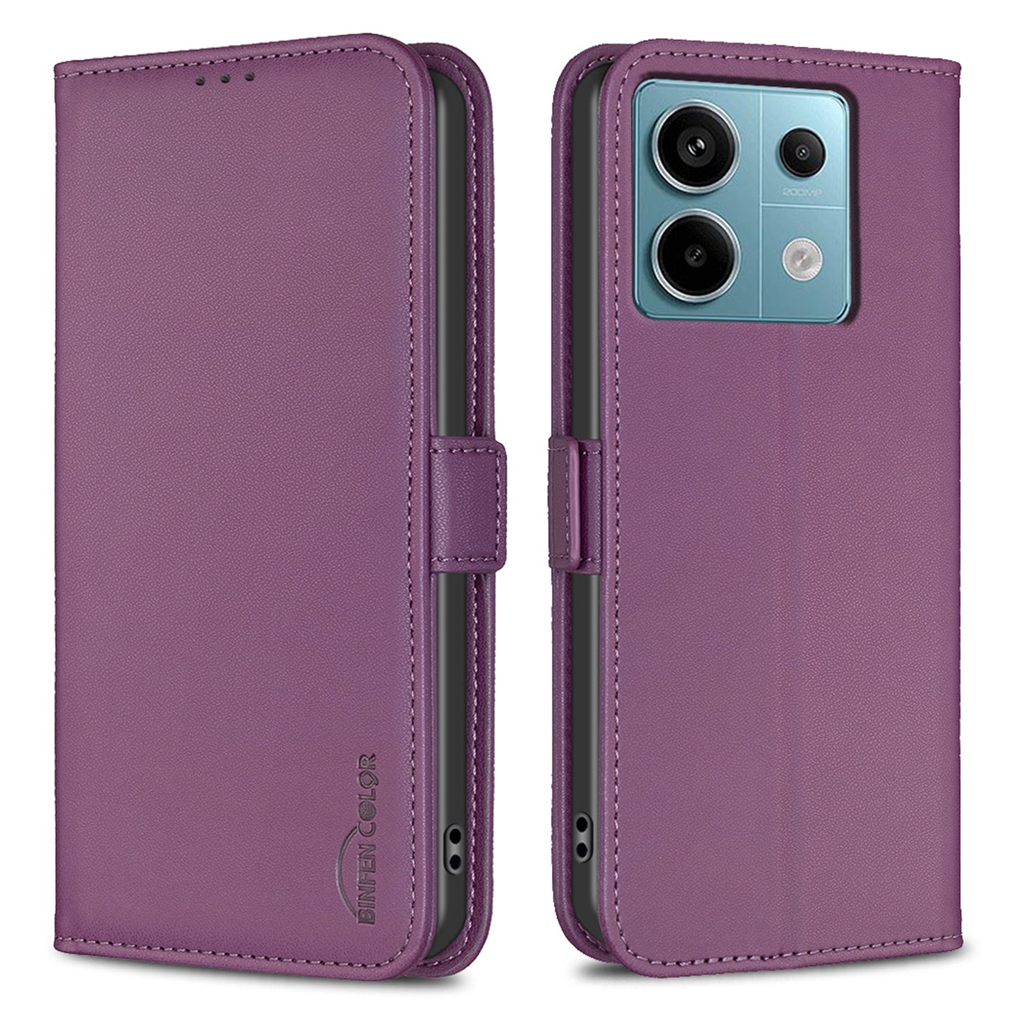 BINFEN COLOR BF31 For Xiaomi Redmi Note 13 Pro 4G / Poco M6 Pro 4G Case PU Leather Folio Phone Cover Wallet - Dark Purple