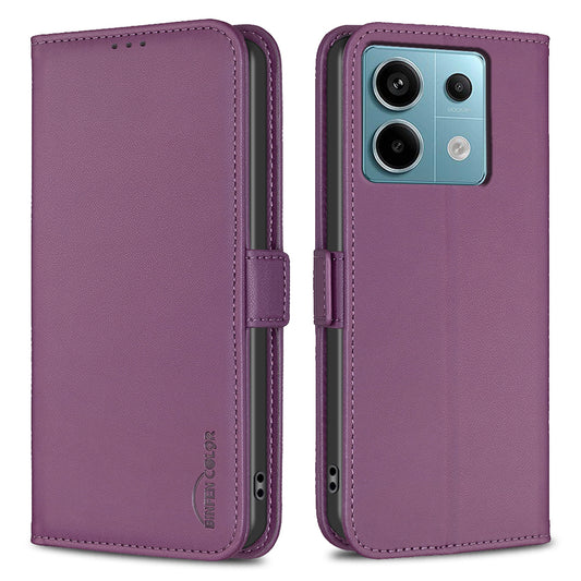 BINFEN COLOR BF31 For Xiaomi Redmi Note 13 Pro 4G / Poco M6 Pro 4G Case PU Leather Folio Phone Cover Wallet - Dark Purple