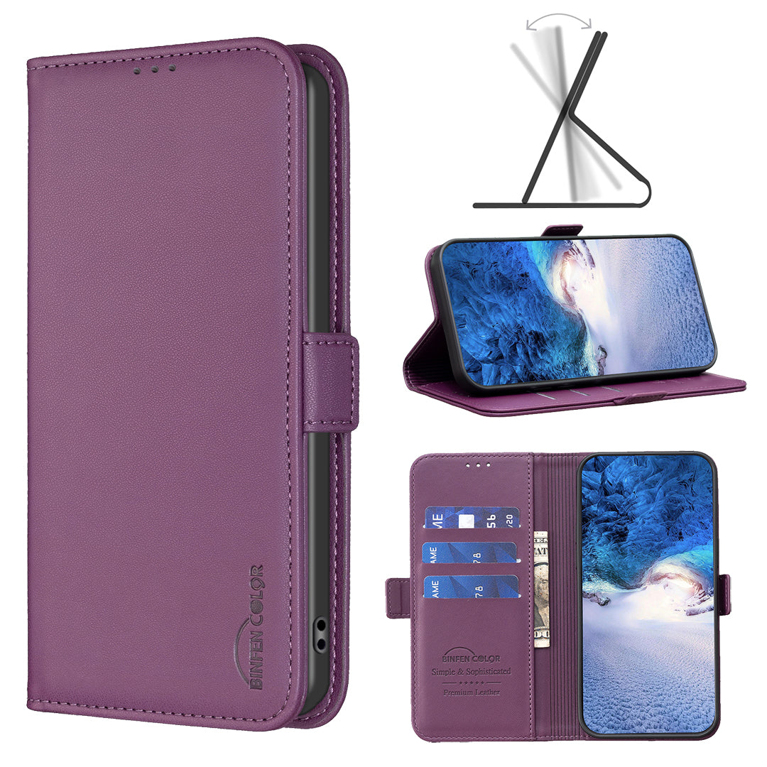 BINFEN COLOR BF31 For Xiaomi Redmi Note 13 Pro 4G / Poco M6 Pro 4G Case PU Leather Folio Phone Cover Wallet - Dark Purple
