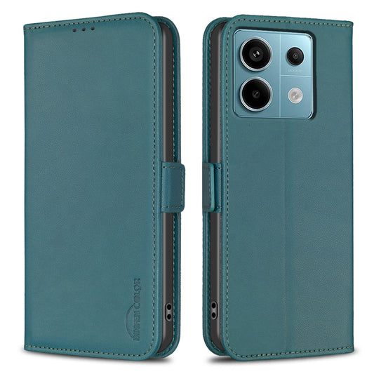 BINFEN COLOR BF31 For Xiaomi Redmi Note 13 Pro 4G / Poco M6 Pro 4G Case PU Leather Folio Phone Cover Wallet - Green