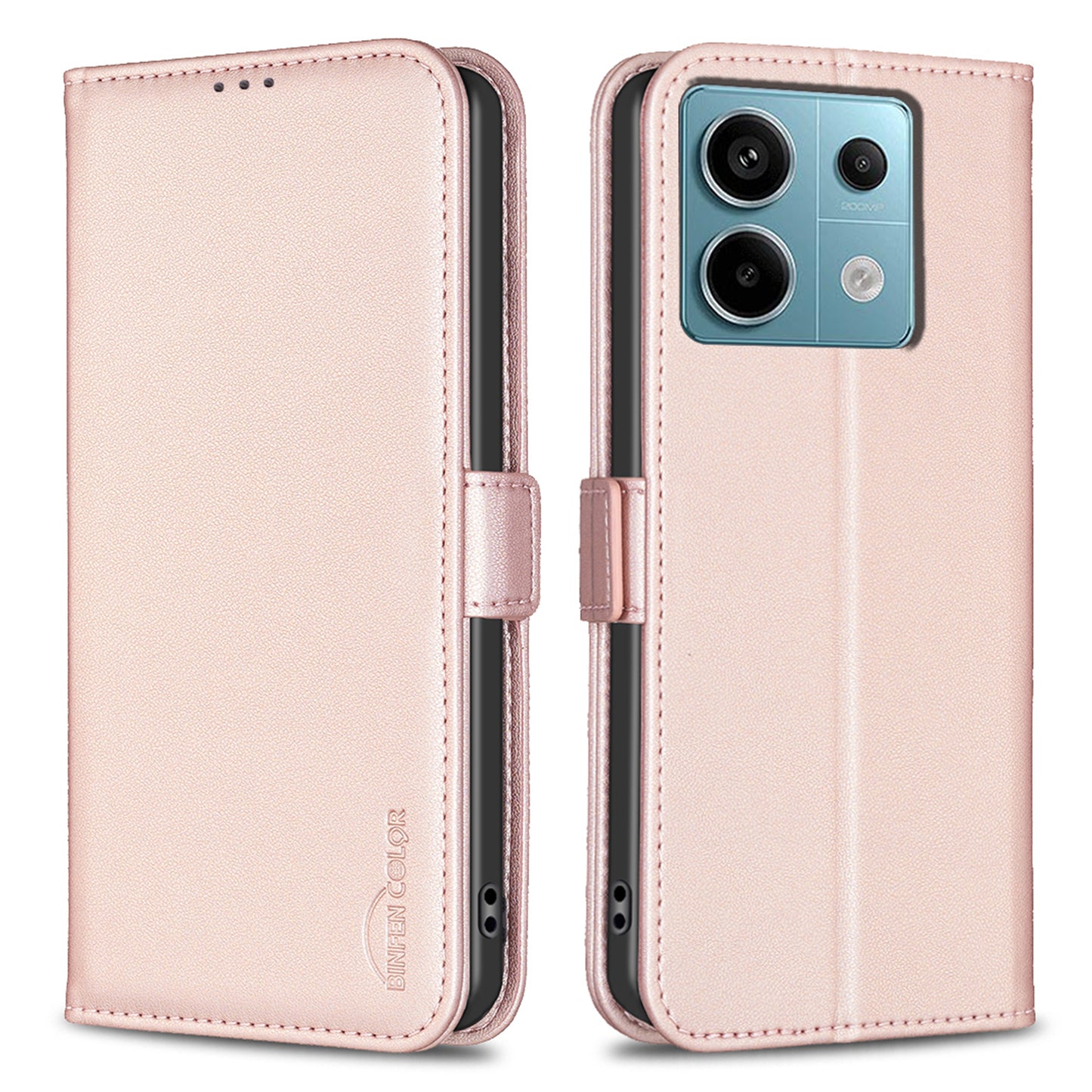BINFEN COLOR BF31 For Xiaomi Redmi Note 13 Pro 4G / Poco M6 Pro 4G Case PU Leather Folio Phone Cover Wallet - Pink