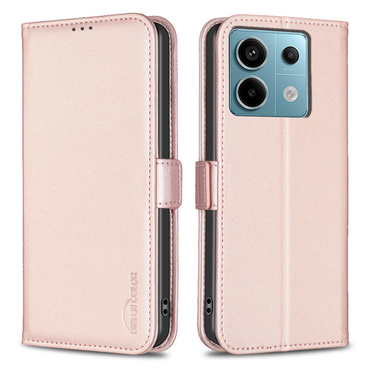 BINFEN COLOR BF31 For Xiaomi Redmi Note 13 Pro 4G / Poco M6 Pro 4G Case PU Leather Folio Phone Cover Wallet - Pink