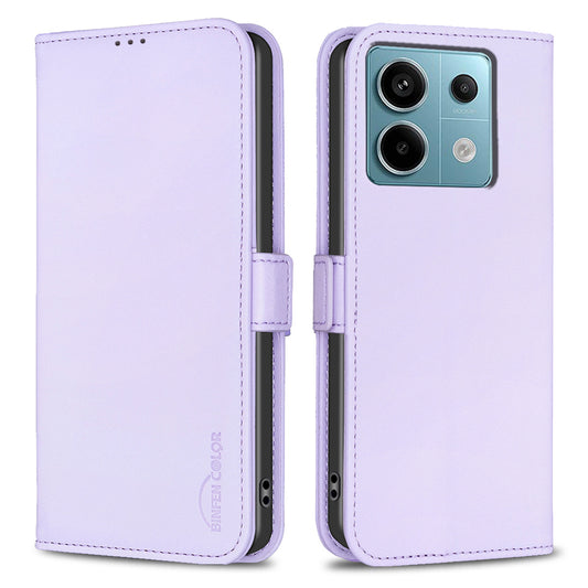 BINFEN COLOR BF31 For Xiaomi Redmi Note 13 Pro 4G / Poco M6 Pro 4G Case PU Leather Folio Phone Cover Wallet - Purple