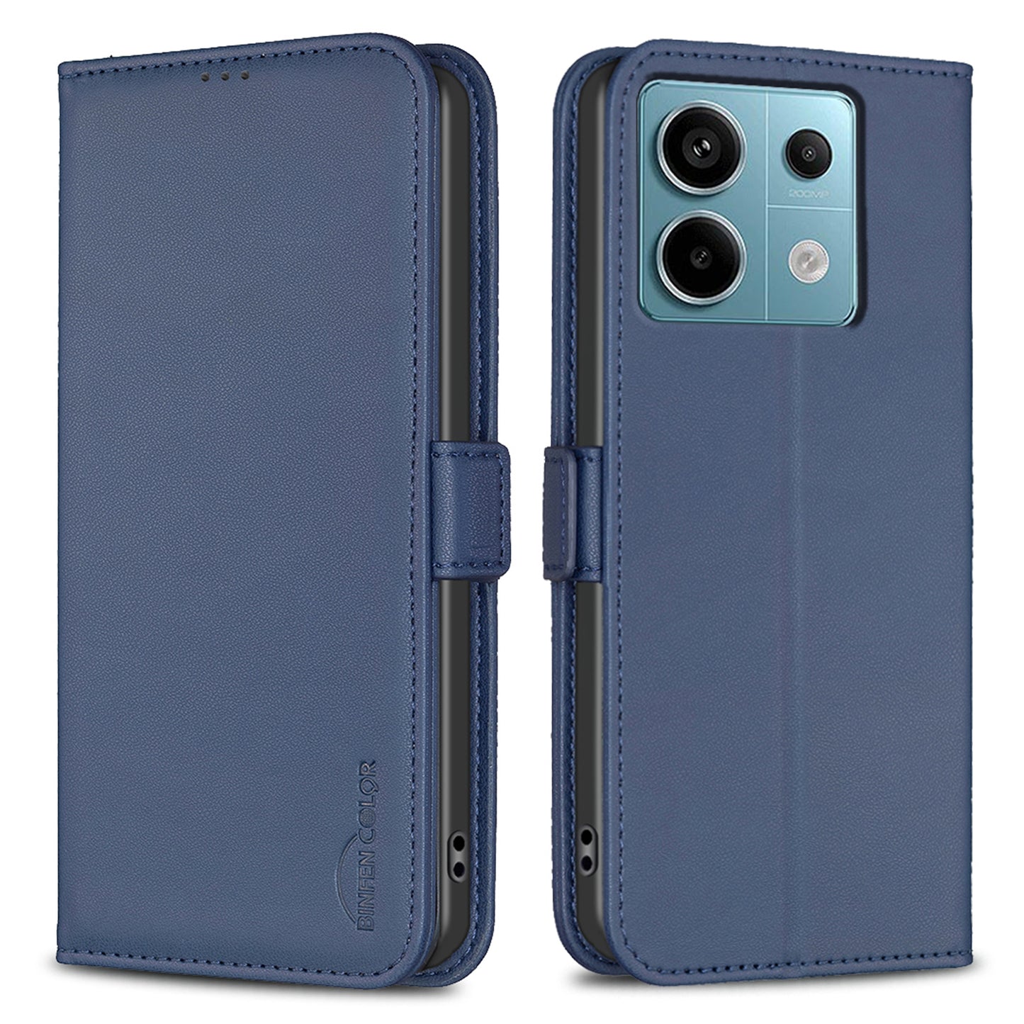 BINFEN COLOR BF31 For Xiaomi Redmi Note 13 Pro 4G / Poco M6 Pro 4G Case PU Leather Folio Phone Cover Wallet - Blue