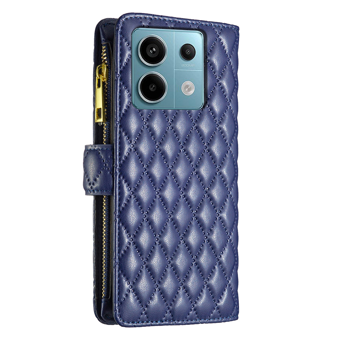 BINFEN COLOR BF Style-15 For Xiaomi Redmi Note 13 Pro 4G / Poco M6 Pro 4G Phone Case Zipper Pocket Leather Cover - Blue