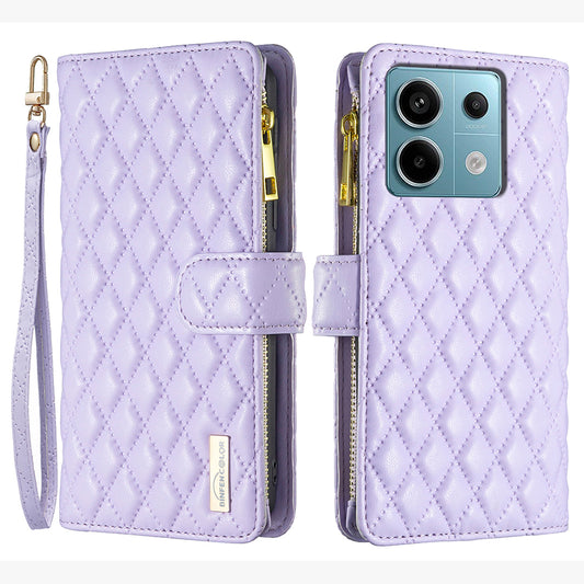 BINFEN COLOR BF Style-15 For Xiaomi Redmi Note 13 Pro 4G / Poco M6 Pro 4G Phone Case Zipper Pocket Leather Cover - Purple
