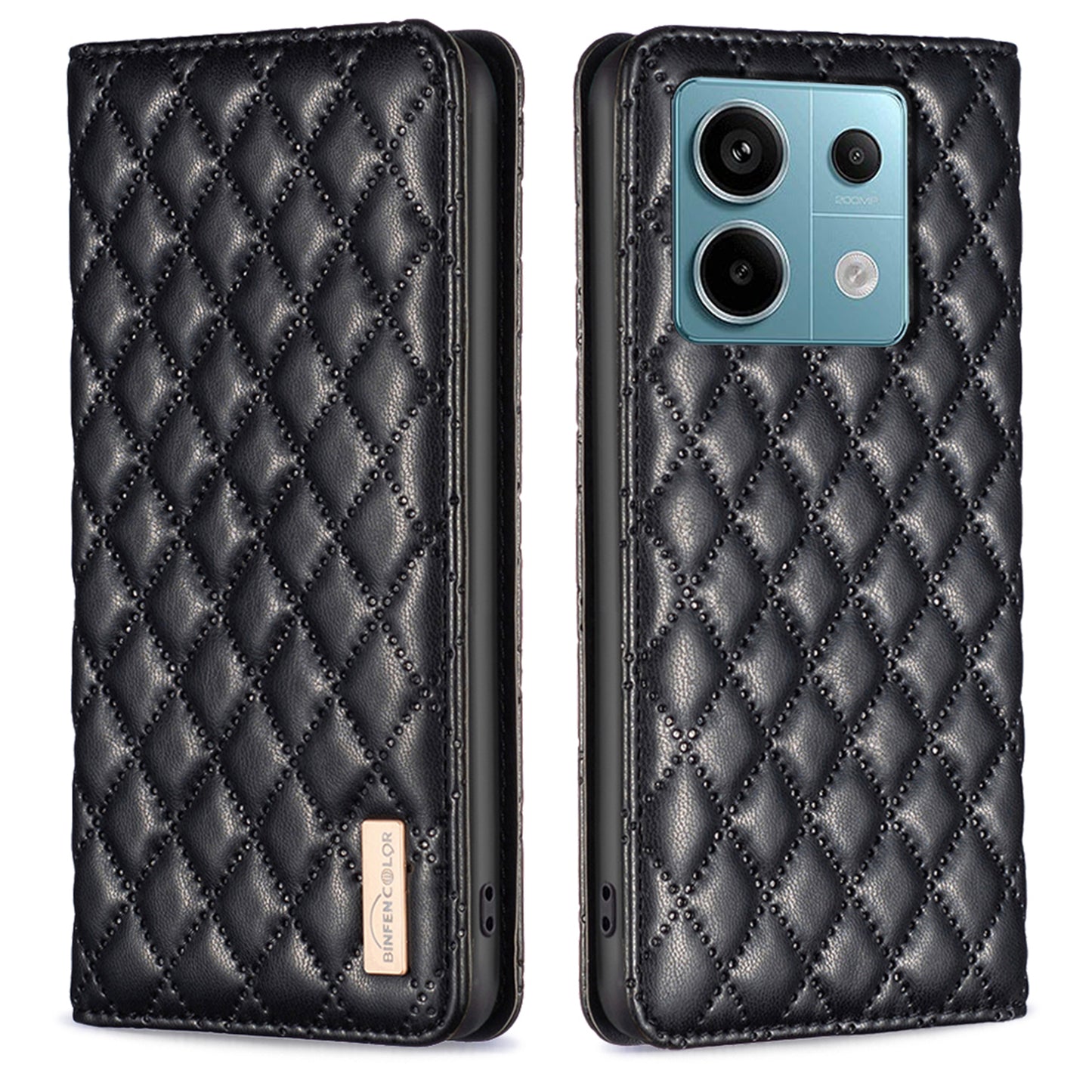 BINFEN COLOR BF Style-16 For Xiaomi Redmi Note 13 Pro 4G / Poco M6 Pro 4G Case Hidden Magnetic Closure Folio Wallet Cover - Black