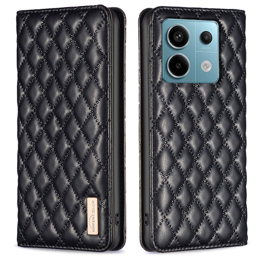 BINFEN COLOR BF Style-16 For Xiaomi Redmi Note 13 Pro 4G / Poco M6 Pro 4G Case Hidden Magnetic Closure Folio Wallet Cover - Black