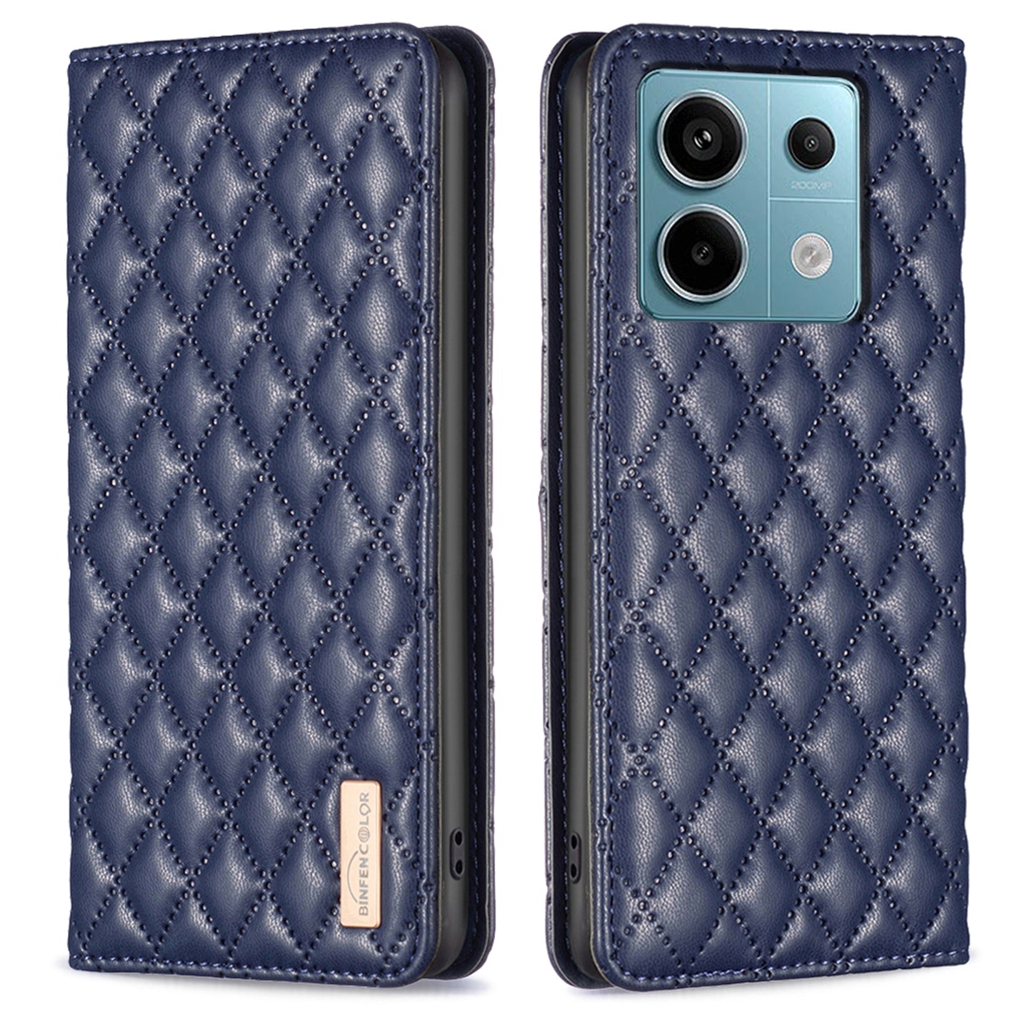 BINFEN COLOR BF Style-16 For Xiaomi Redmi Note 13 Pro 4G / Poco M6 Pro 4G Case Hidden Magnetic Closure Folio Wallet Cover - Blue