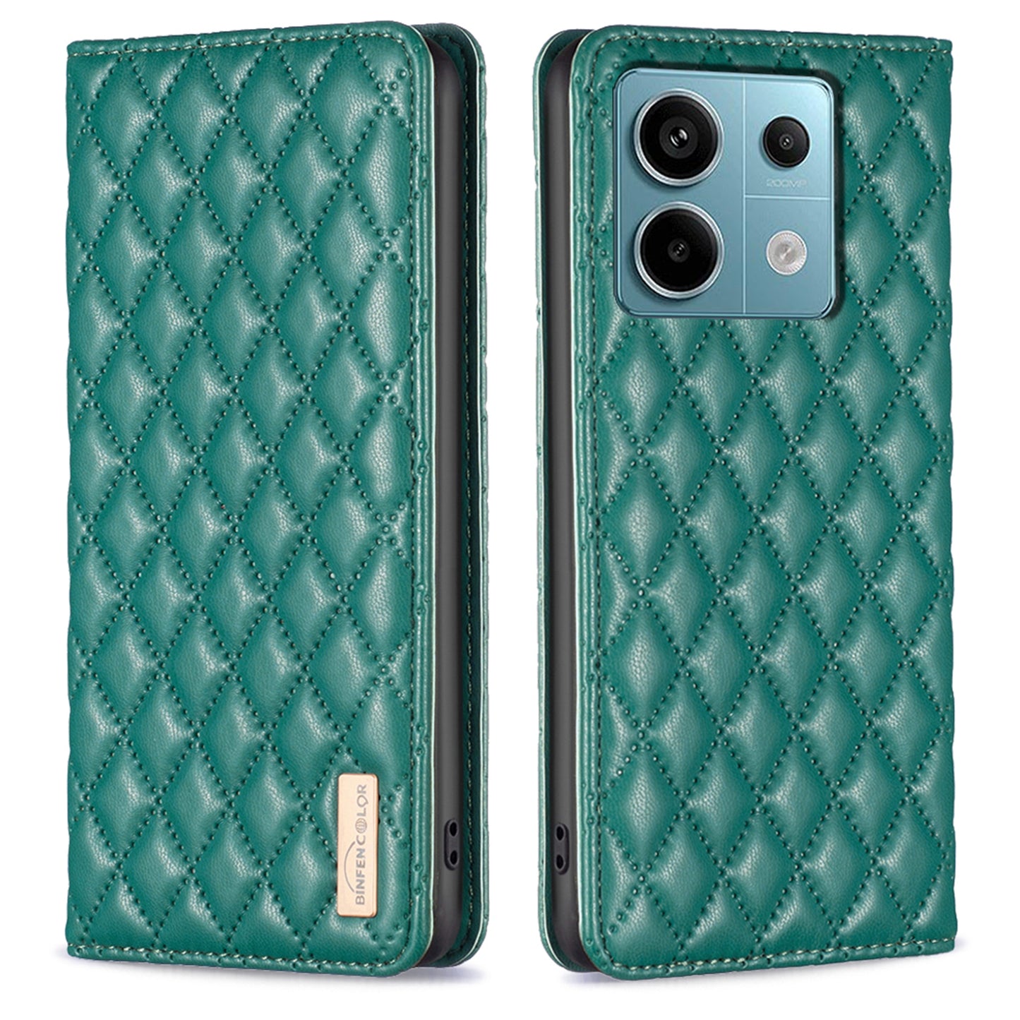 BINFEN COLOR BF Style-16 For Xiaomi Redmi Note 13 Pro 4G / Poco M6 Pro 4G Case Hidden Magnetic Closure Folio Wallet Cover - Green