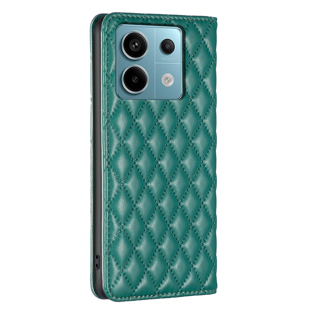 BINFEN COLOR BF Style-16 For Xiaomi Redmi Note 13 Pro 4G / Poco M6 Pro 4G Case Hidden Magnetic Closure Folio Wallet Cover - Green