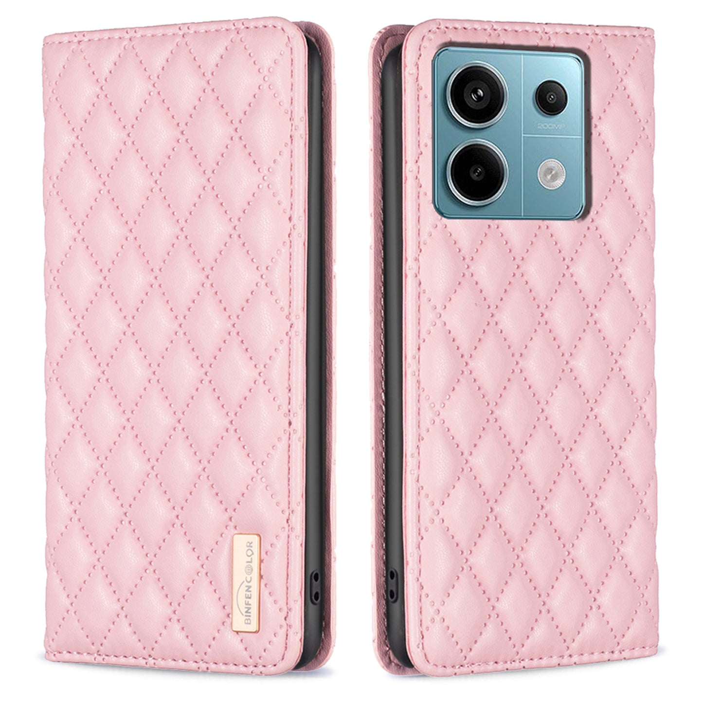 BINFEN COLOR BF Style-16 For Xiaomi Redmi Note 13 Pro 4G / Poco M6 Pro 4G Case Hidden Magnetic Closure Folio Wallet Cover - Pink