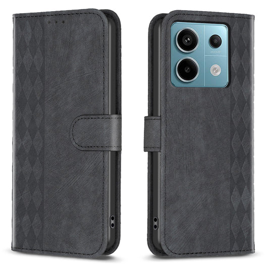 For Xiaomi Redmi Note 13 Pro 4G / Poco M6 Pro 4G Leather Case Flip Phone Cover with TPU Inner Shell Grid Pattern - Black