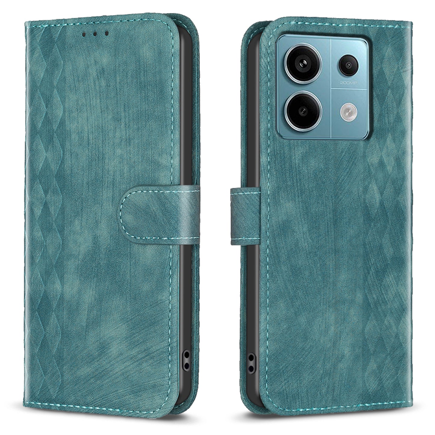 For Xiaomi Redmi Note 13 Pro 4G / Poco M6 Pro 4G Leather Case Flip Phone Cover with TPU Inner Shell Grid Pattern - Green