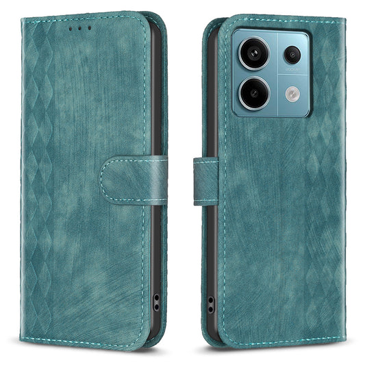 For Xiaomi Redmi Note 13 Pro 4G / Poco M6 Pro 4G Leather Case Flip Phone Cover with TPU Inner Shell Grid Pattern - Green