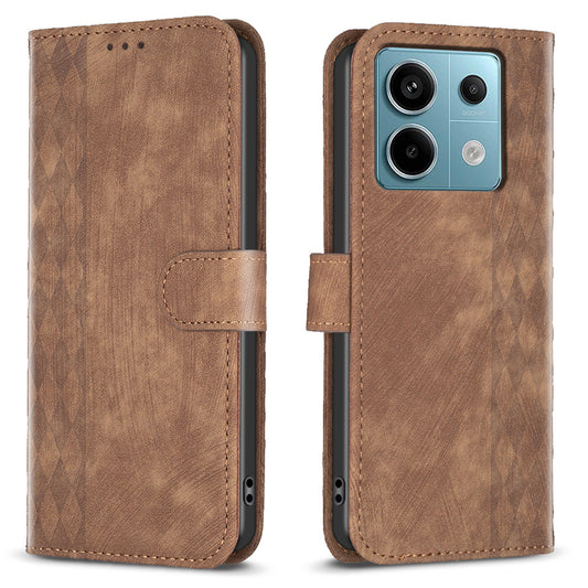 For Xiaomi Redmi Note 13 Pro 4G / Poco M6 Pro 4G Leather Case Flip Phone Cover with TPU Inner Shell Grid Pattern - Brown