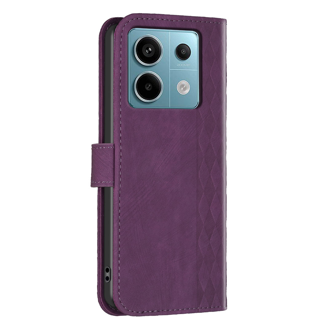 For Xiaomi Redmi Note 13 Pro 4G / Poco M6 Pro 4G Leather Case Flip Phone Cover with TPU Inner Shell Grid Pattern - Purple