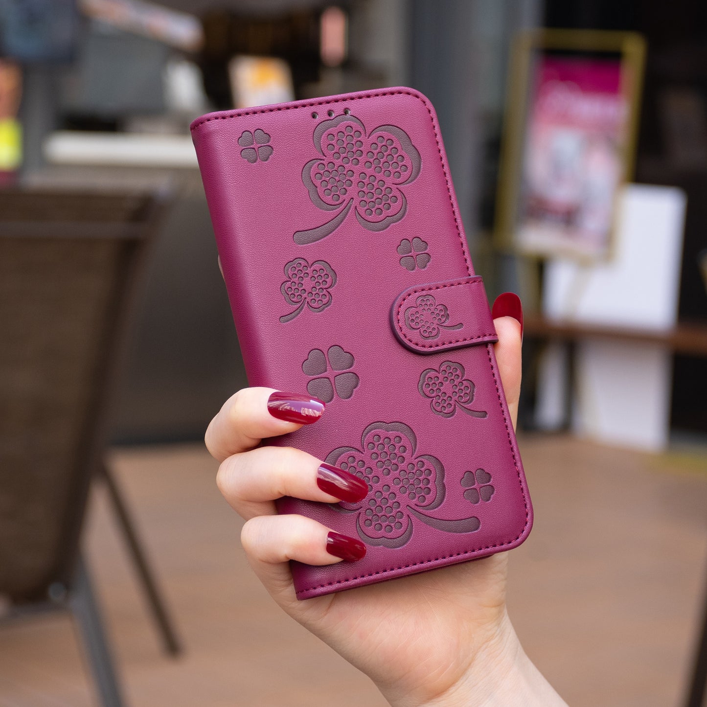 For Xiaomi Redmi Note 13 Pro 4G / Poco M6 Pro 4G Case Clover Pattern Magnetic Buckle Flip Phone Cover - Rose