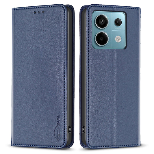 BINFEN COLOR BF18 For Xiaomi Redmi Note 13 Pro 4G / Poco M6 Pro 4G Leather Case with Card Holder Magnetic Auto-absorbed - Blue