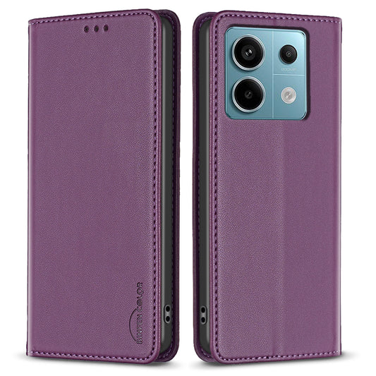 BINFEN COLOR BF18 For Xiaomi Redmi Note 13 Pro 4G / Poco M6 Pro 4G Leather Case with Card Holder Magnetic Auto-absorbed - Dark Purple