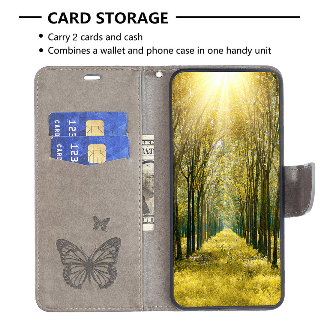 For Xiaomi Redmi Note 13 Pro 4G / Poco M6 Pro 4G Leather Case Butterfly Pattern Magnetic Folio Phone Cover - Grey