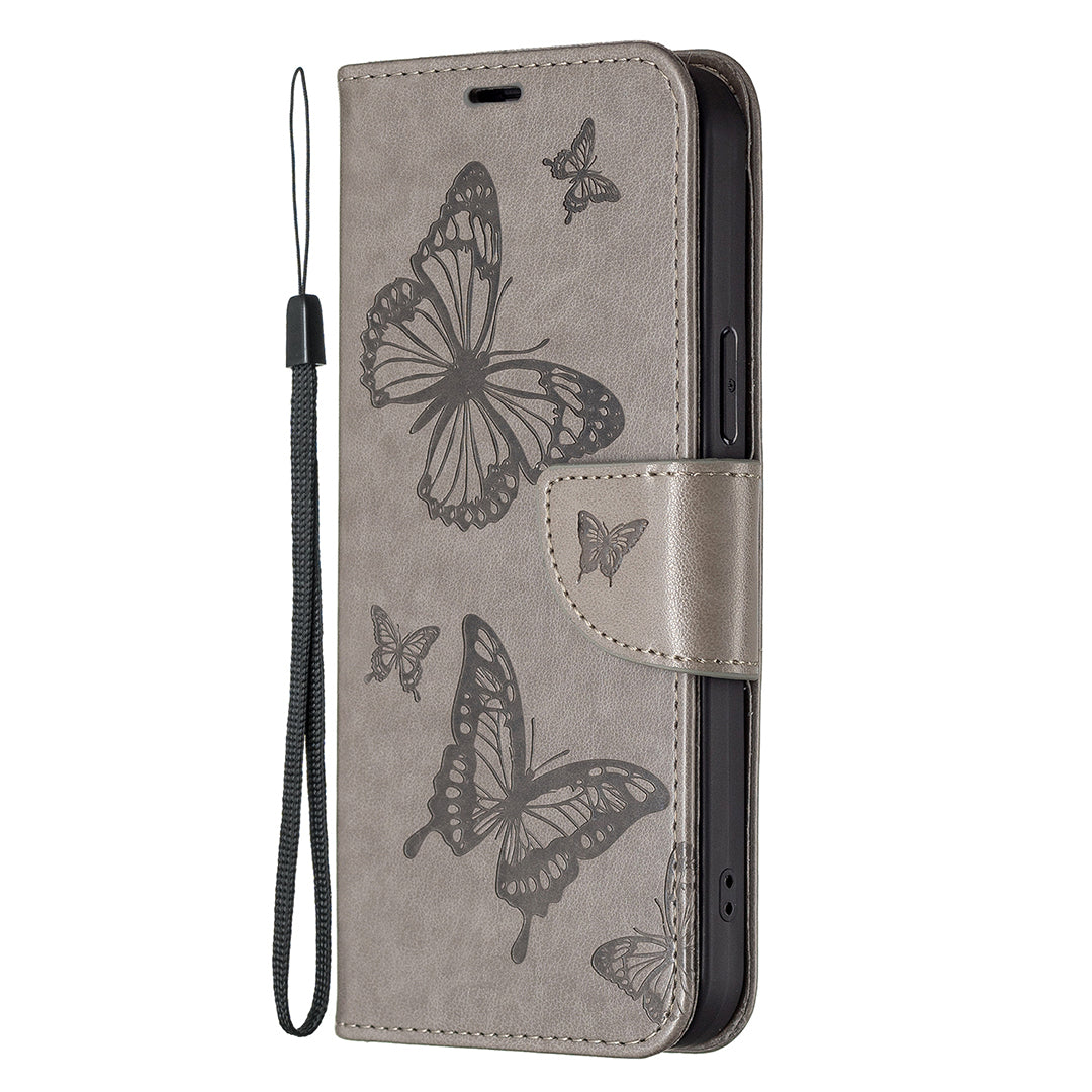 For Xiaomi Redmi Note 13 Pro 4G / Poco M6 Pro 4G Leather Case Butterfly Pattern Magnetic Folio Phone Cover - Grey