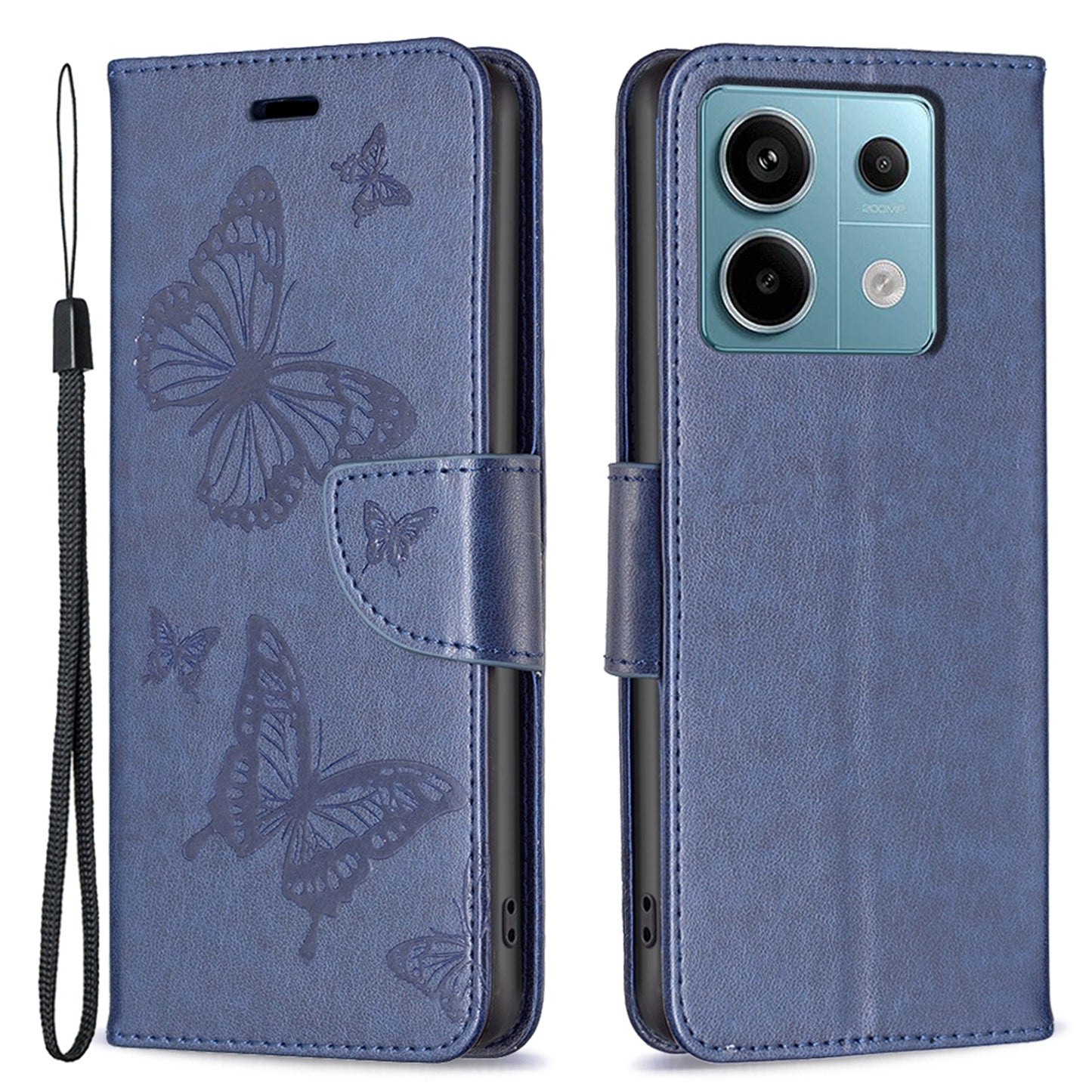 For Xiaomi Redmi Note 13 Pro 4G / Poco M6 Pro 4G Leather Case Butterfly Pattern Magnetic Folio Phone Cover - Blue