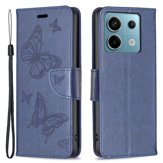 For Xiaomi Redmi Note 13 Pro 4G / Poco M6 Pro 4G Leather Case Butterfly Pattern Magnetic Folio Phone Cover - Blue