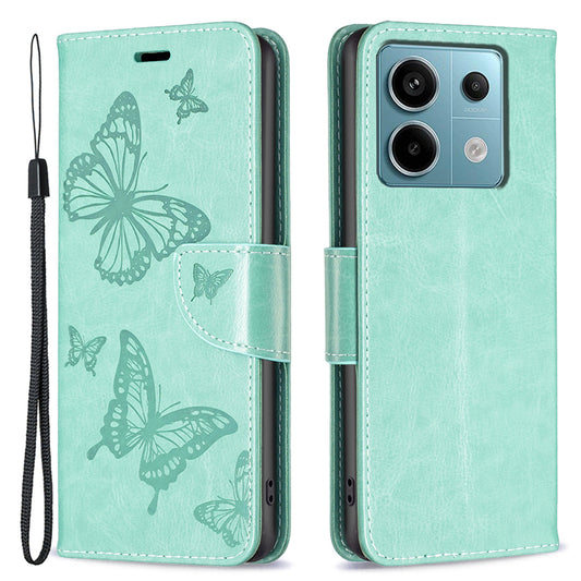 For Xiaomi Redmi Note 13 Pro 4G / Poco M6 Pro 4G Leather Case Butterfly Pattern Magnetic Folio Phone Cover - Green