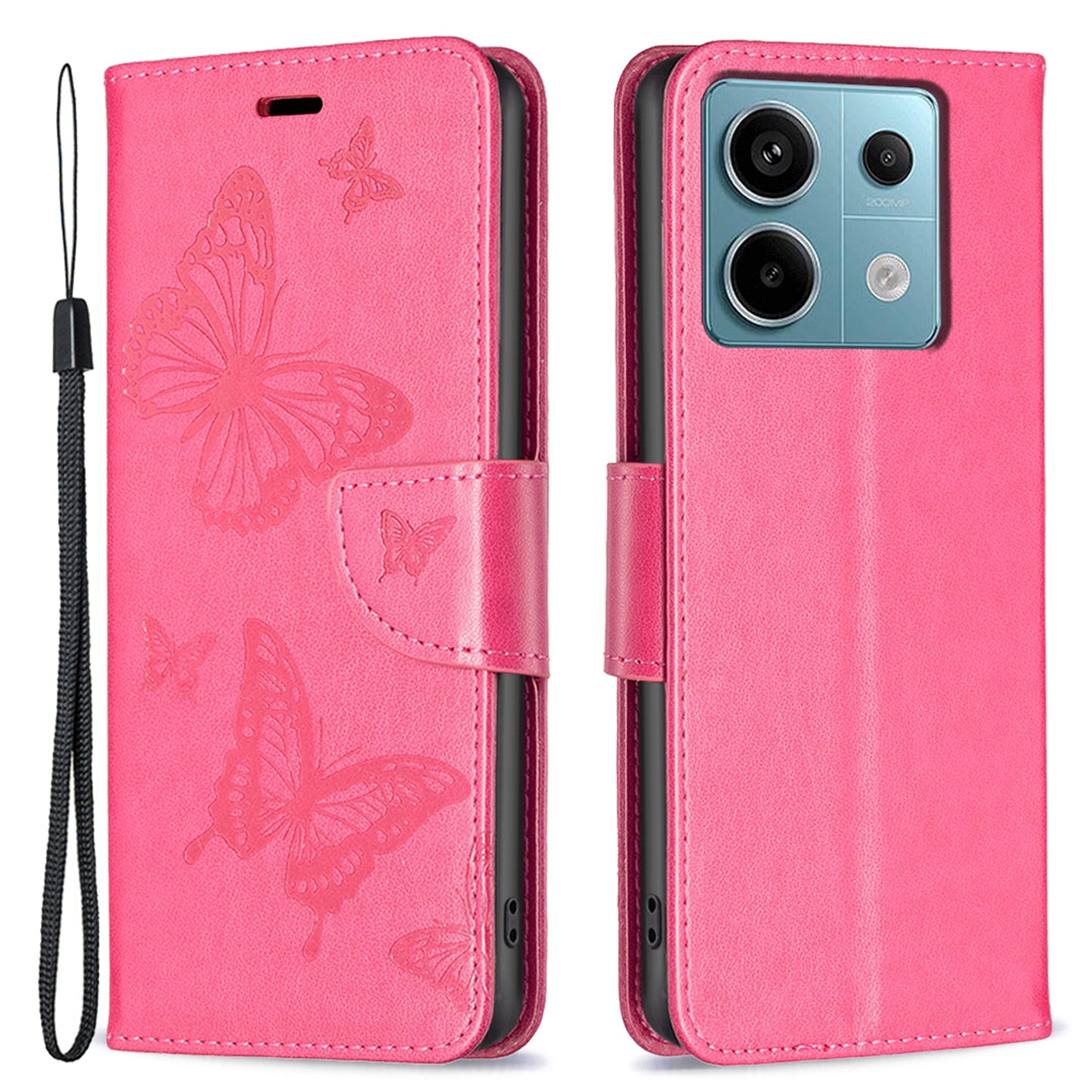 For Xiaomi Redmi Note 13 Pro 4G / Poco M6 Pro 4G Leather Case Butterfly Pattern Magnetic Folio Phone Cover - Rose