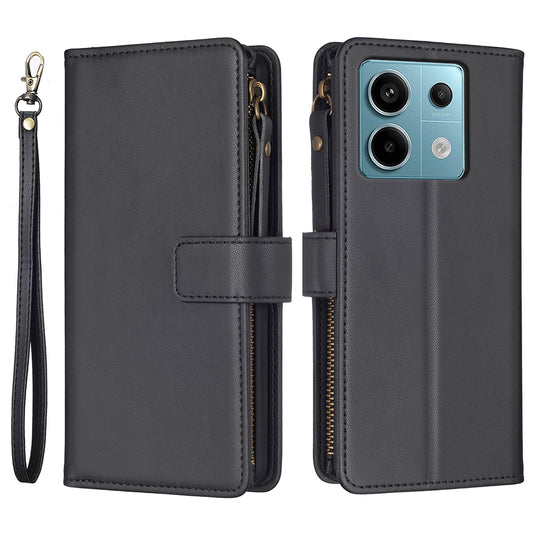 BF Style-19 for Xiaomi Redmi Note 13 Pro 4G / Poco M6 Pro 4G Zipper Leather Case Flip Wallet Phone Cover - Black