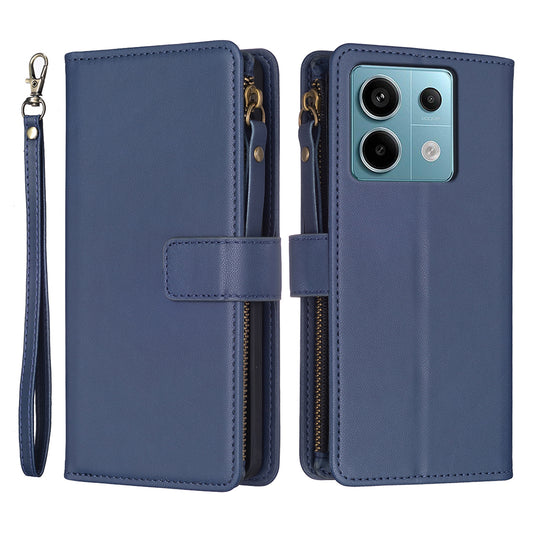 BF Style-19 for Xiaomi Redmi Note 13 Pro 4G / Poco M6 Pro 4G Zipper Leather Case Flip Wallet Phone Cover - Blue