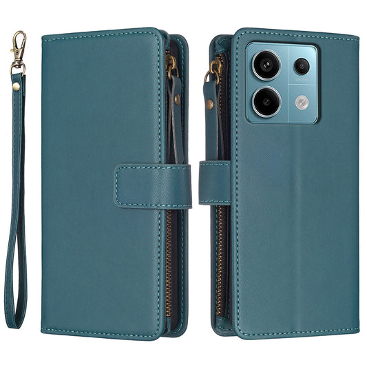BF Style-19 for Xiaomi Redmi Note 13 Pro 4G / Poco M6 Pro 4G Zipper Leather Case Flip Wallet Phone Cover - Green