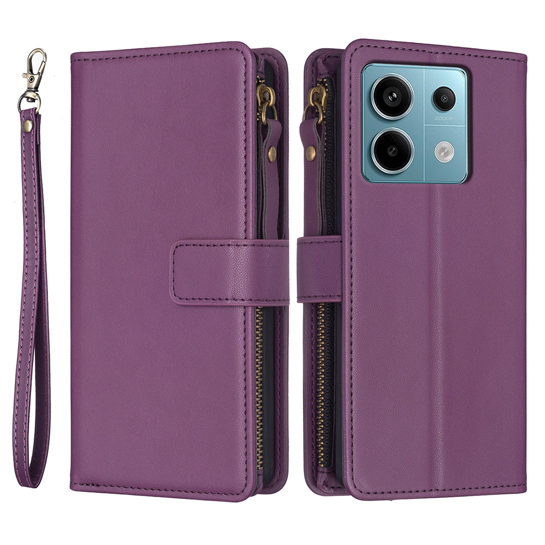 BF Style-19 for Xiaomi Redmi Note 13 Pro 4G / Poco M6 Pro 4G Zipper Leather Case Flip Wallet Phone Cover - Dark Purple