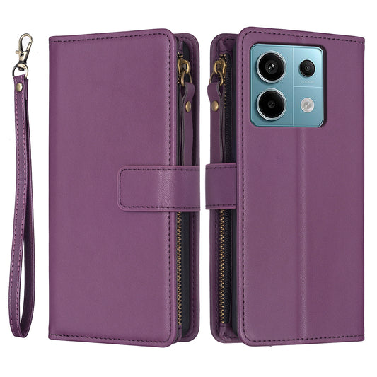 BF Style-19 for Xiaomi Redmi Note 13 Pro 4G / Poco M6 Pro 4G Zipper Leather Case Flip Wallet Phone Cover - Dark Purple
