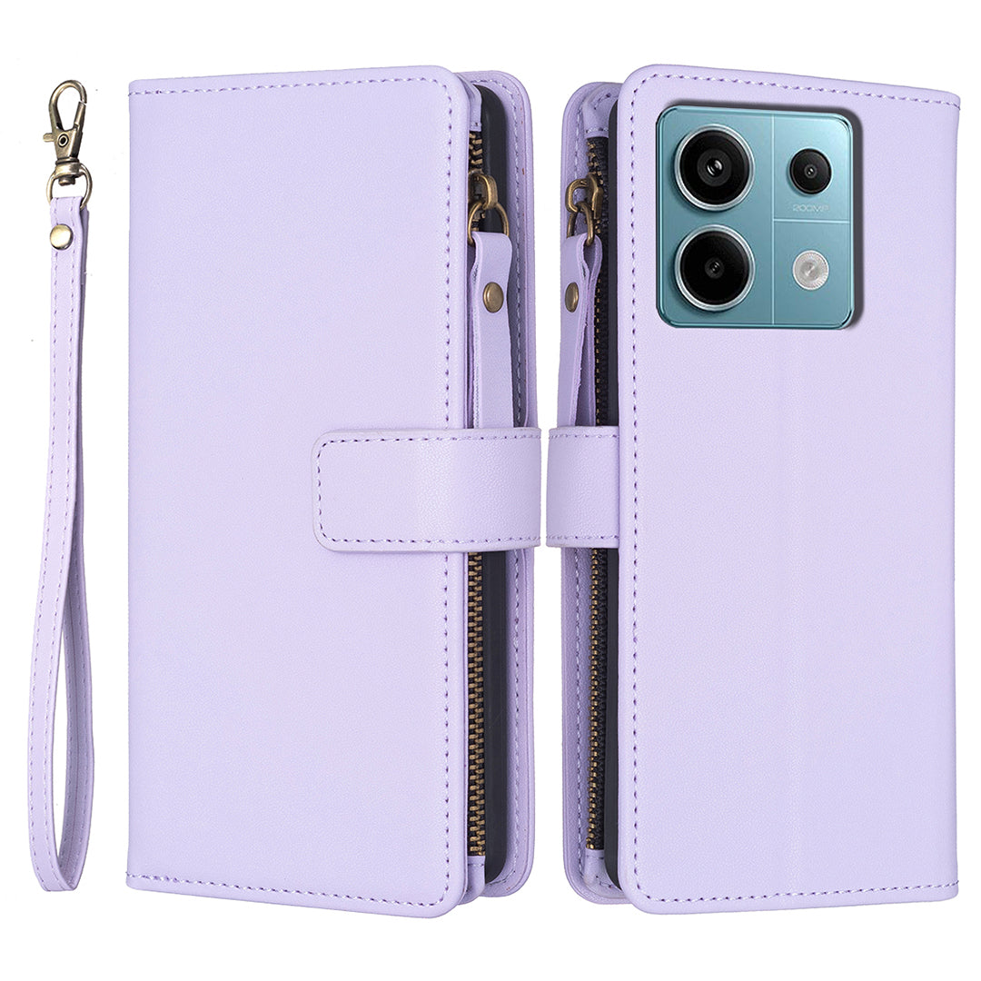 BF Style-19 for Xiaomi Redmi Note 13 Pro 4G / Poco M6 Pro 4G Zipper Leather Case Flip Wallet Phone Cover - Purple